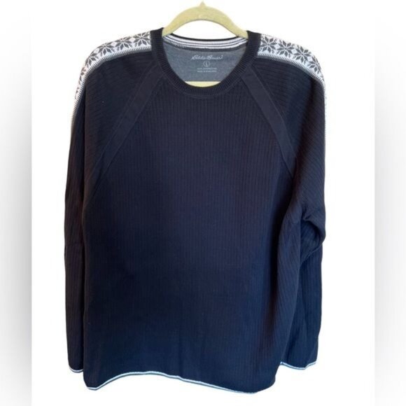Eddie Bauer Men’s Sweater Size Large Cotton Alpine Design Along Sleeve Black - Picture 1 of 9